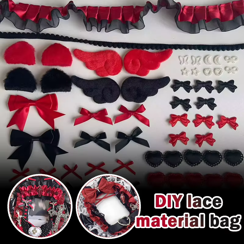 Kit de matériaux DIY pour Itabag en dentelle noire et rouge, porte-badges, pochette pour cartes, accessoires de décoration gothique, présentoir pour articles d'anime