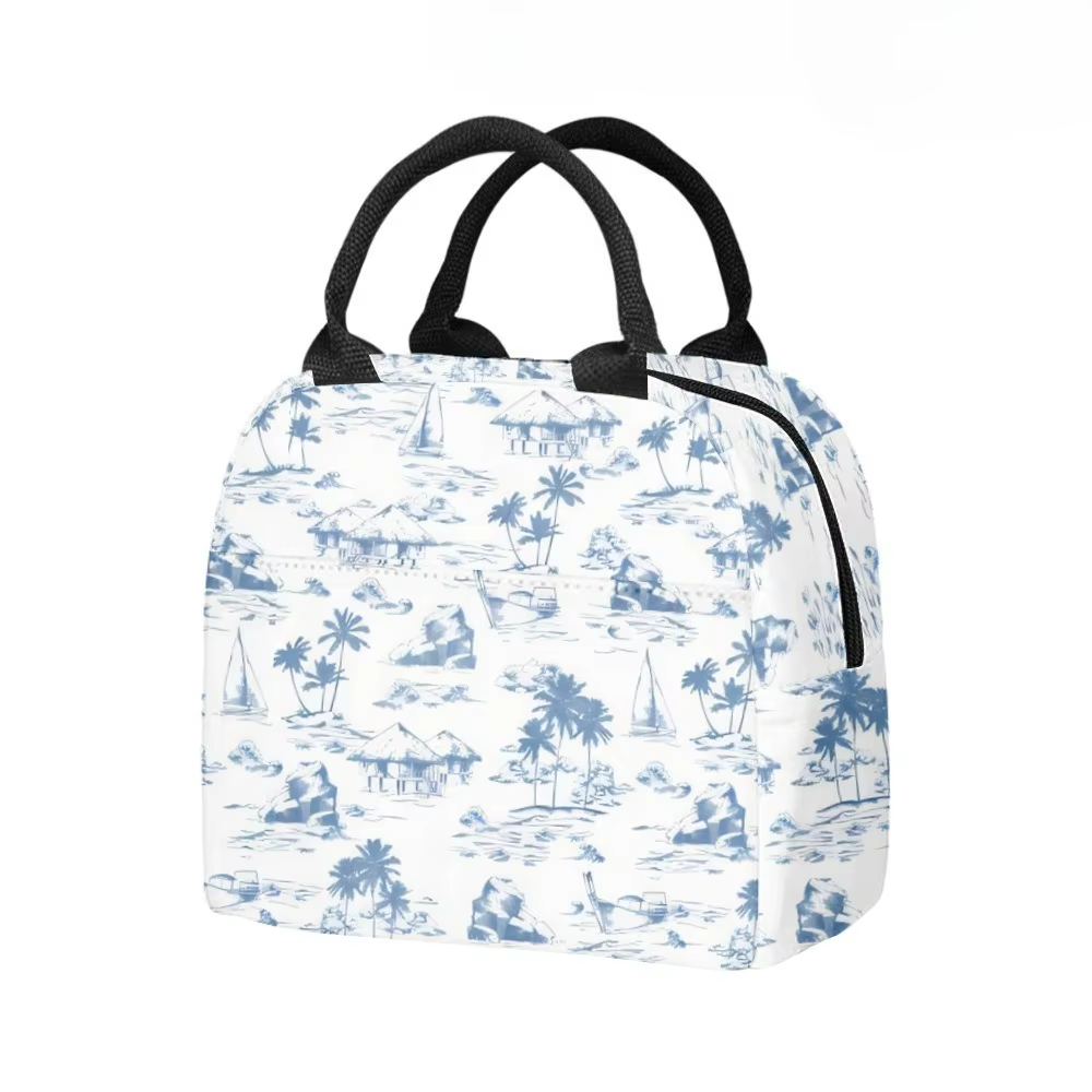 Palmiers plage surf sac à déjeuner isolé poche latérale étanche réutilisable bureau conception facile à nettoyer pour le travail école pique-niques