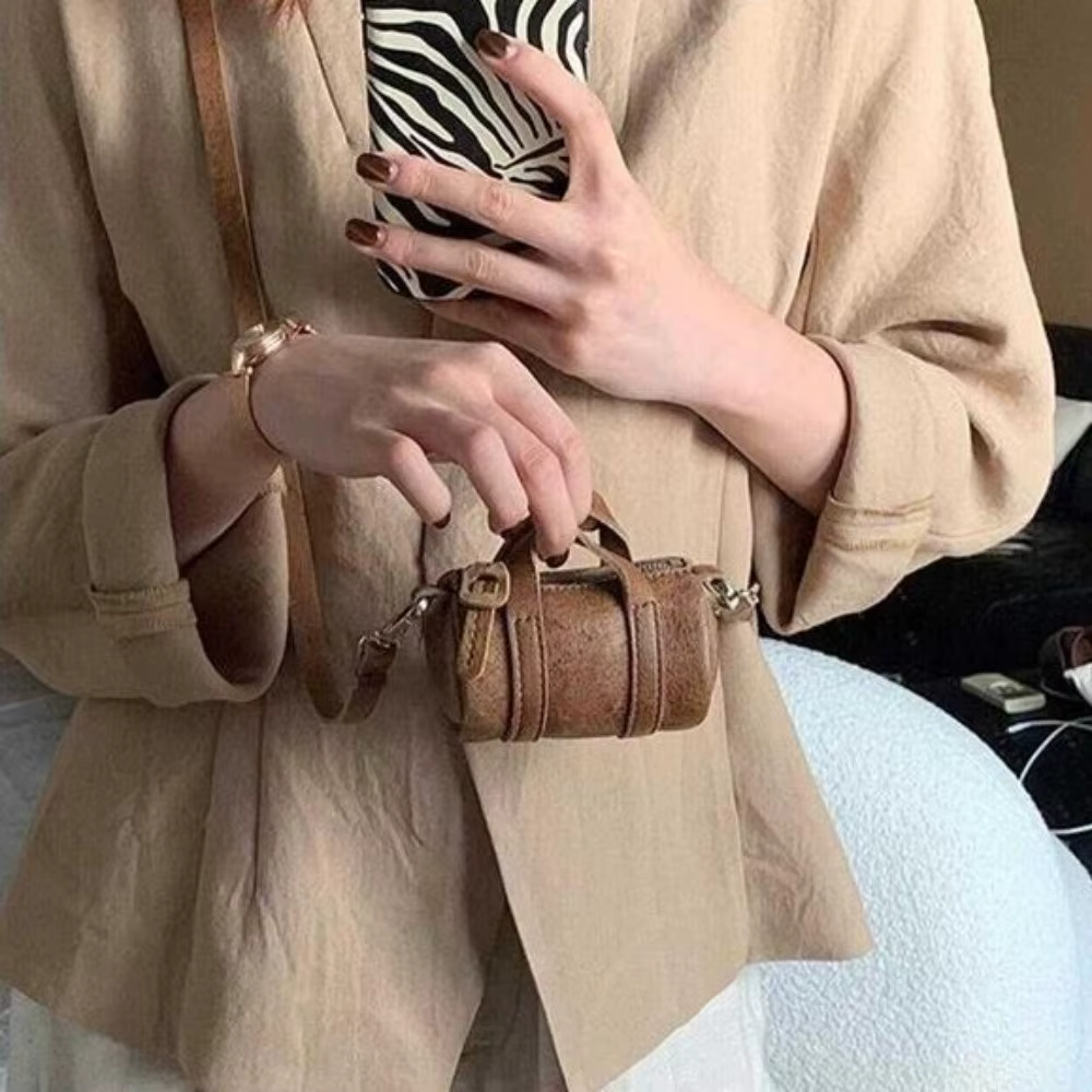 Sac Mini Niche Marron en PU Style Rétro Vintage