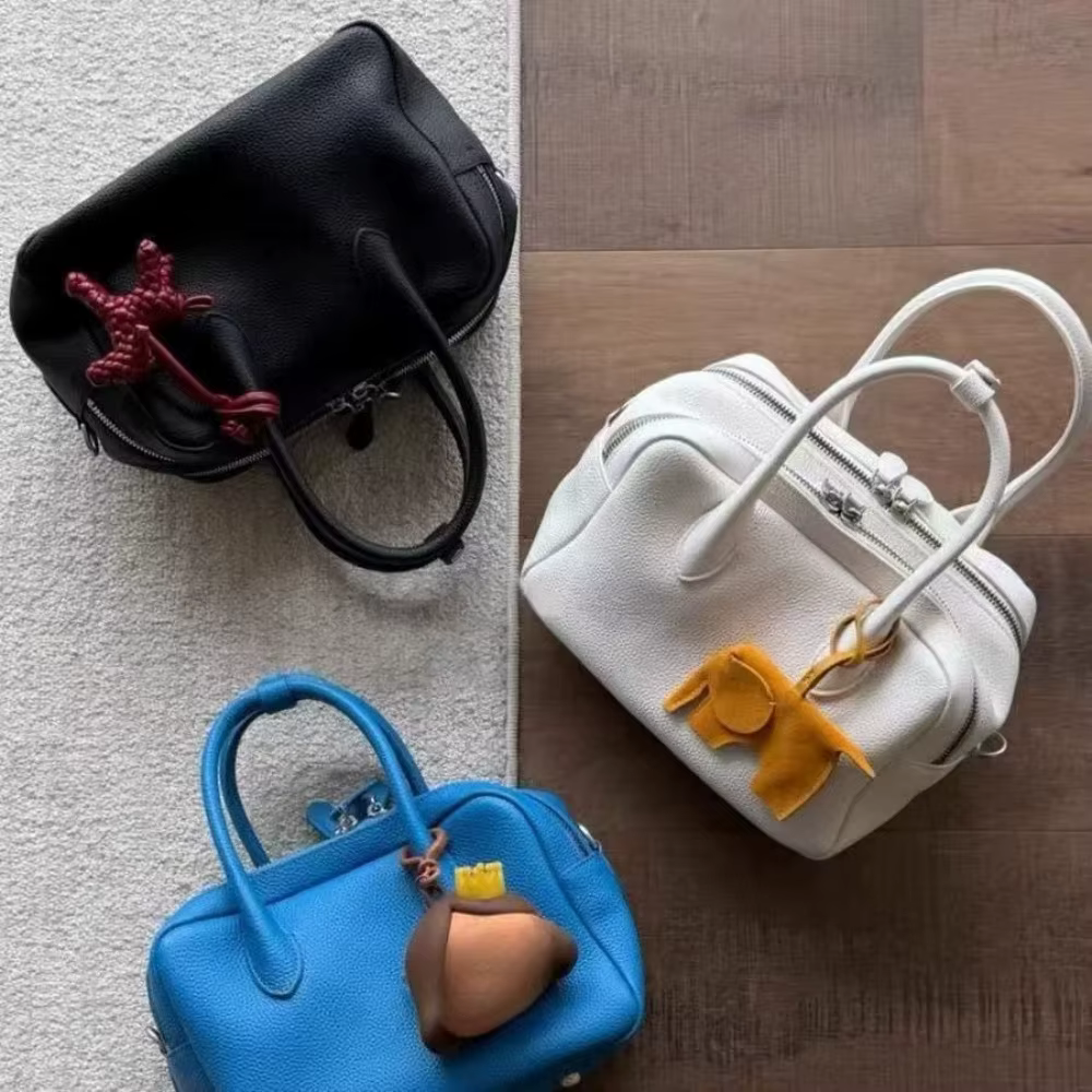 Sac bowling jaune grain litchi été 2026 – Sac à main élégant et polyvalent pour femme