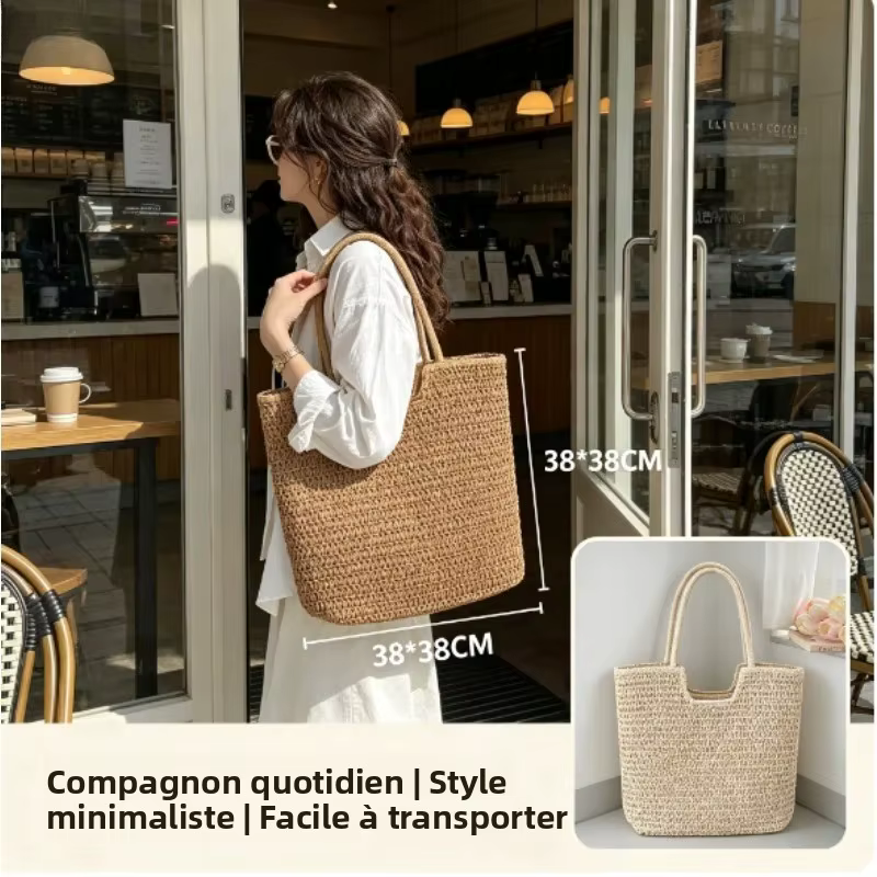 Sac fourre-tout en paille tressée grande taille pour femme