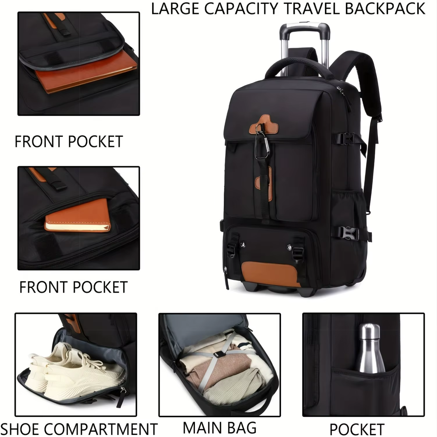 Sac à dos à roulettes grande capacité