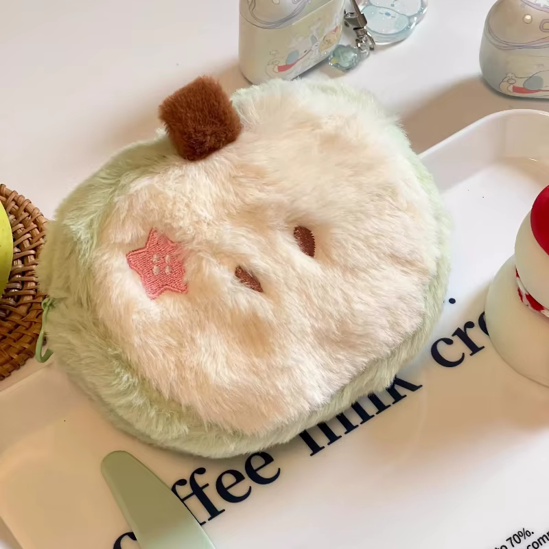 Porte-monnaie en peluche pomme mignon, Mini pochette Kawaii pour filles, porte-clés, portefeuille pour étudiant, organisateur de câbles d'écouteurs, poche douce et floue, cadeau