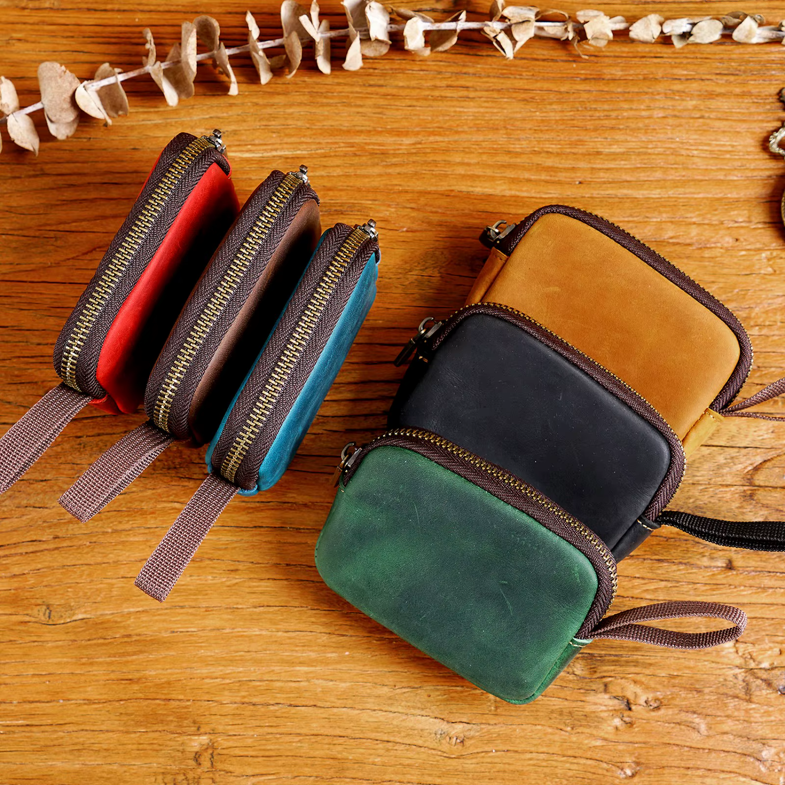 Porte-monnaie en cuir véritable avec porte-clés