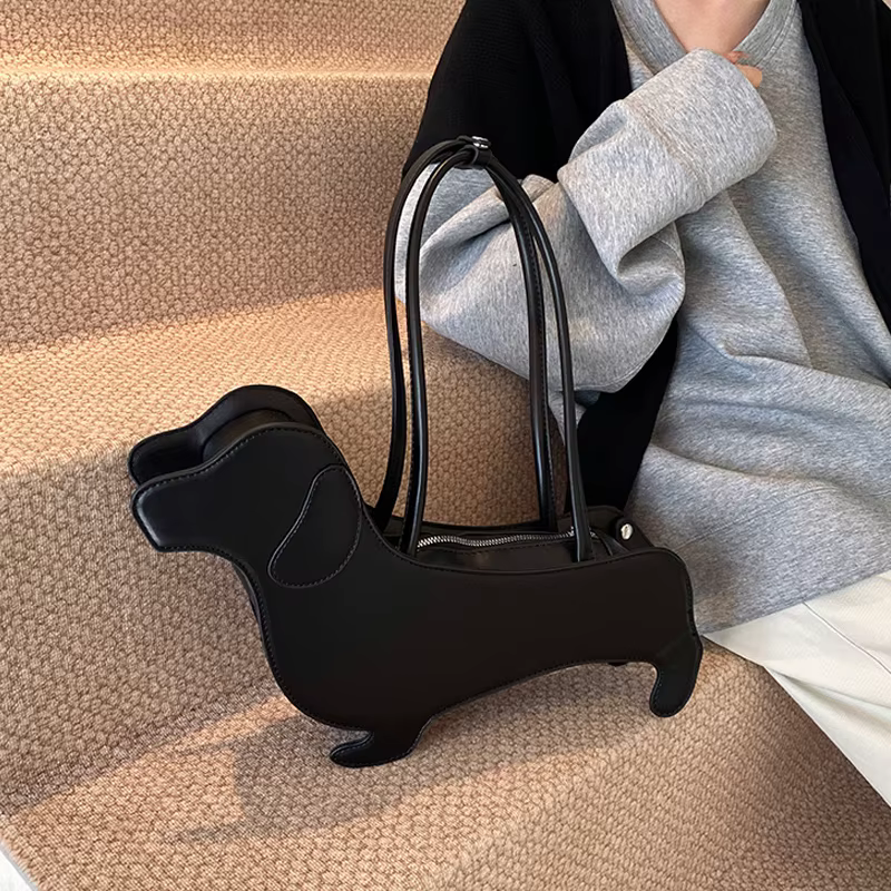 Sac à bandoulière teckel tridimensionnel en cuir PU