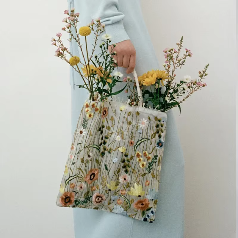 Sac à bandoulière en dentelle brodée pour femmes