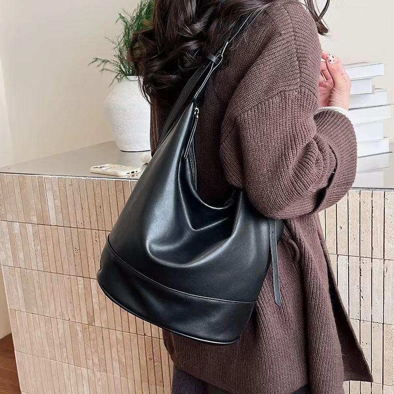 Sac à bandoulière simple en Faux daim + cuir Pu pour femme