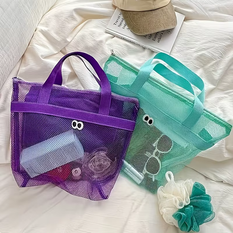 Sac de plage en filet multicolore avec grands œillets
