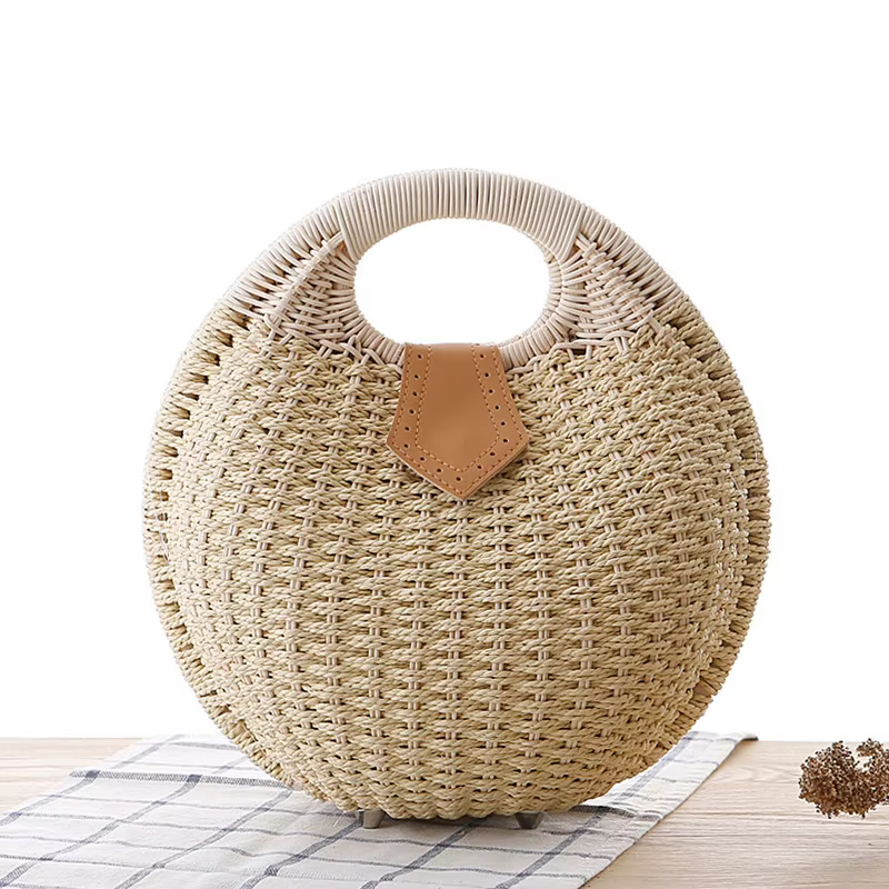 Sac à main rond tissé à la main en rotin naturel pour femmes