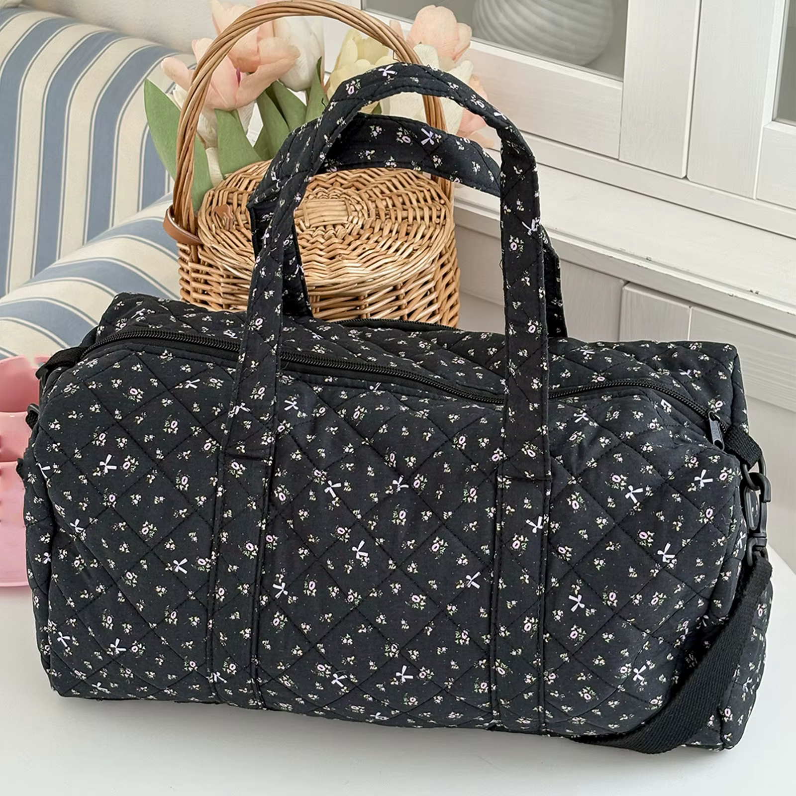 Sac de voyage matelassé en coton avec fermeture éclair