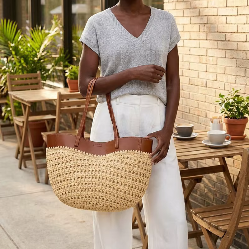 Sac de plage en raphia tressé pour femme