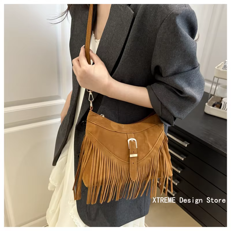 Sac à bandoulière rétro à franges pour femmes
