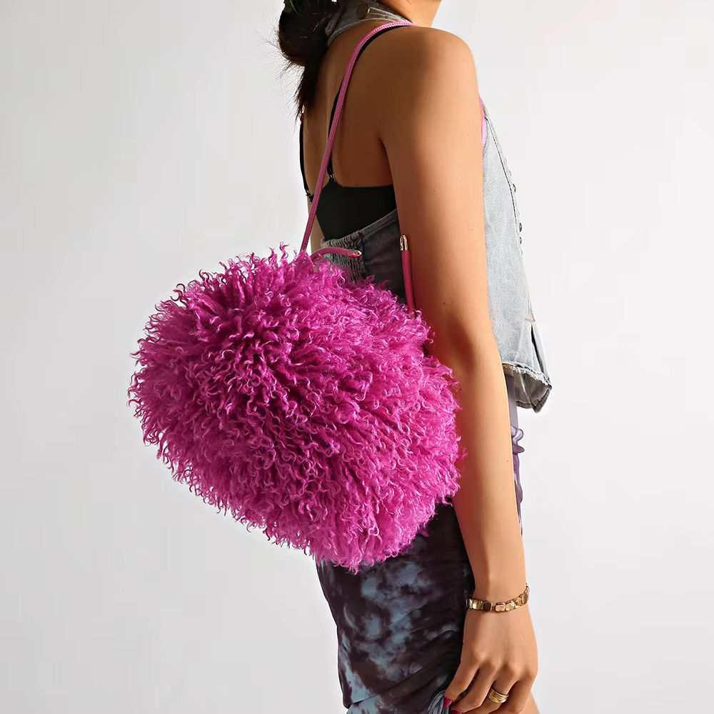 Sac Nuage en Fausse Fourrure Bouclée et Moelleuse