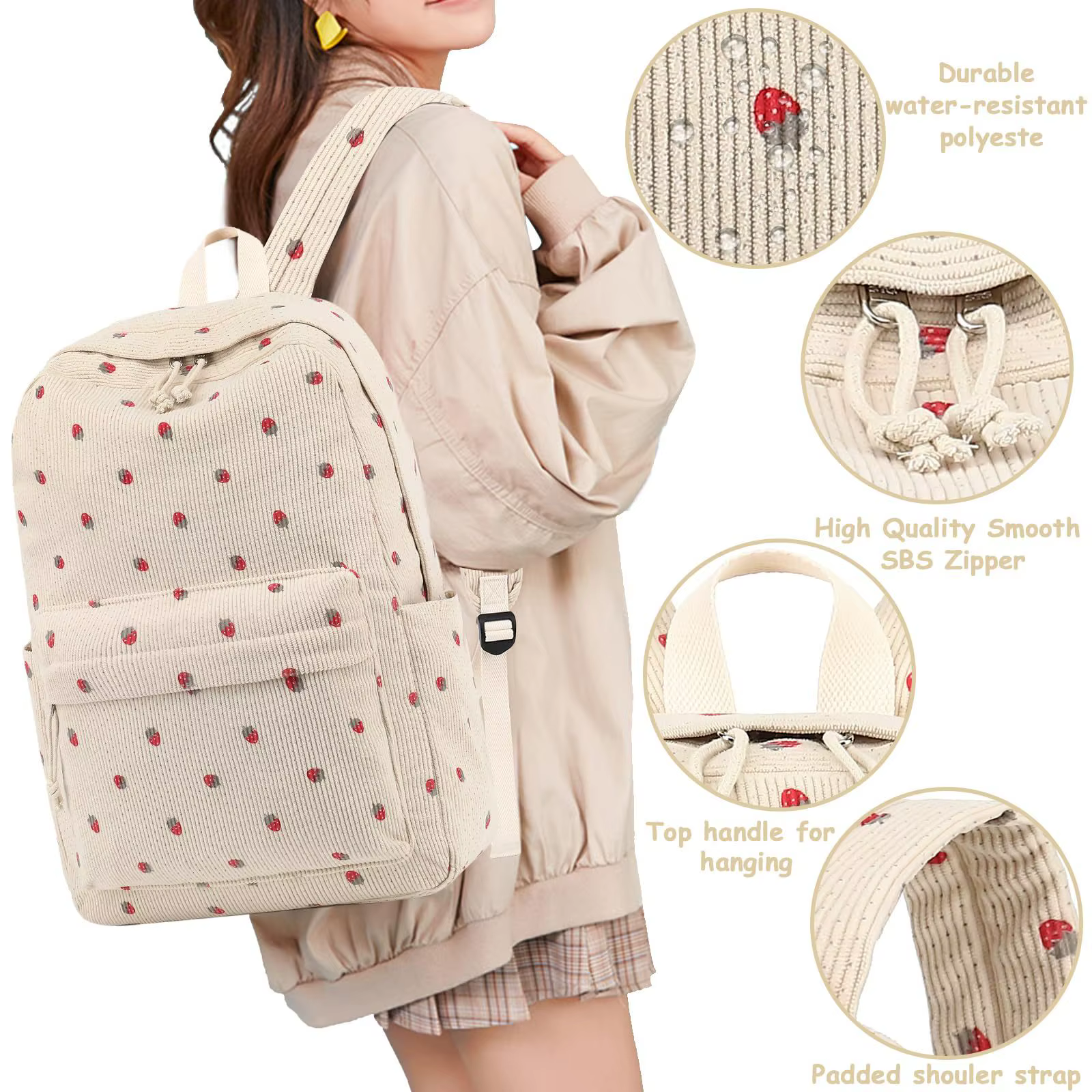 Velours côtelé 3Pecs/ensemble sacs d'école pour adolescents collège style sac à dos femme filles couleur unie femmes