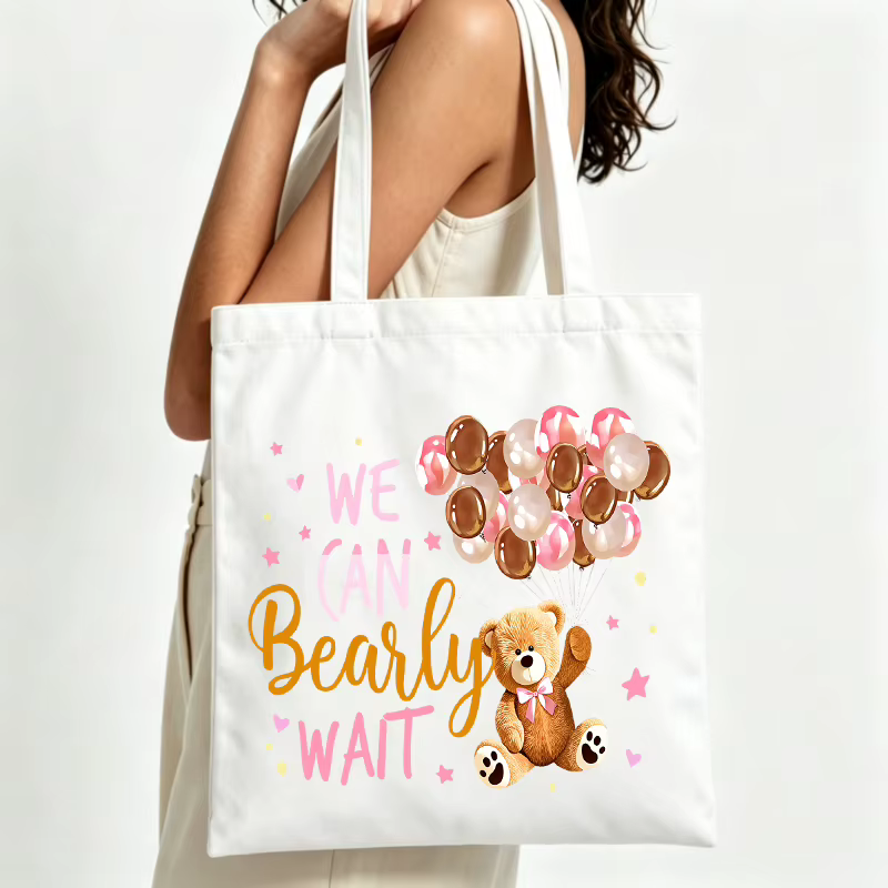 Sac fourre-tout en toile pour femme avec motif ours en peluche et ballon