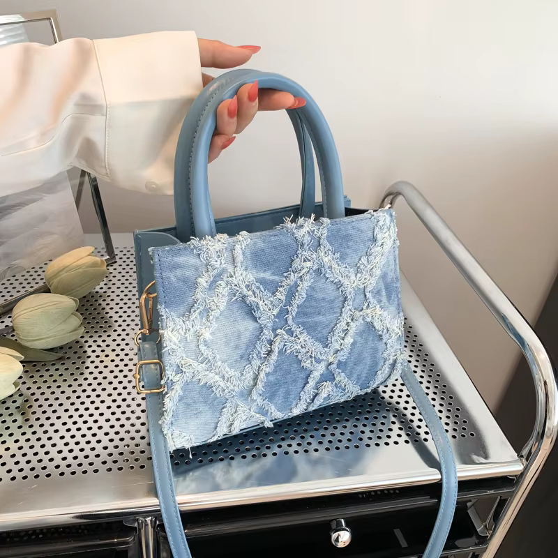 Sacs à main vintage en toile avec pompon pour femmes
