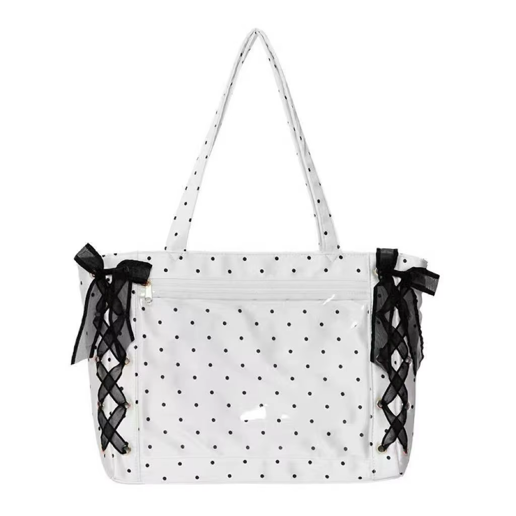 Sac à poignée supérieure pour femmes, sac à bandoulière en ruban de Satin à pois, grande capacité pour étudiants, Texture confortable et polyvalente, sac Ita