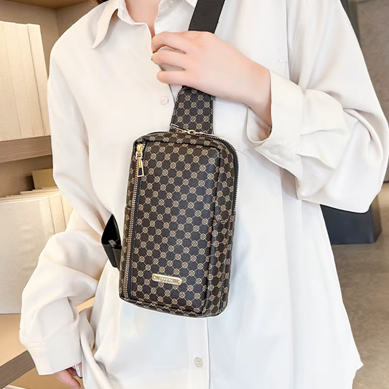 Sac de poitrine classique à motif écossais marron