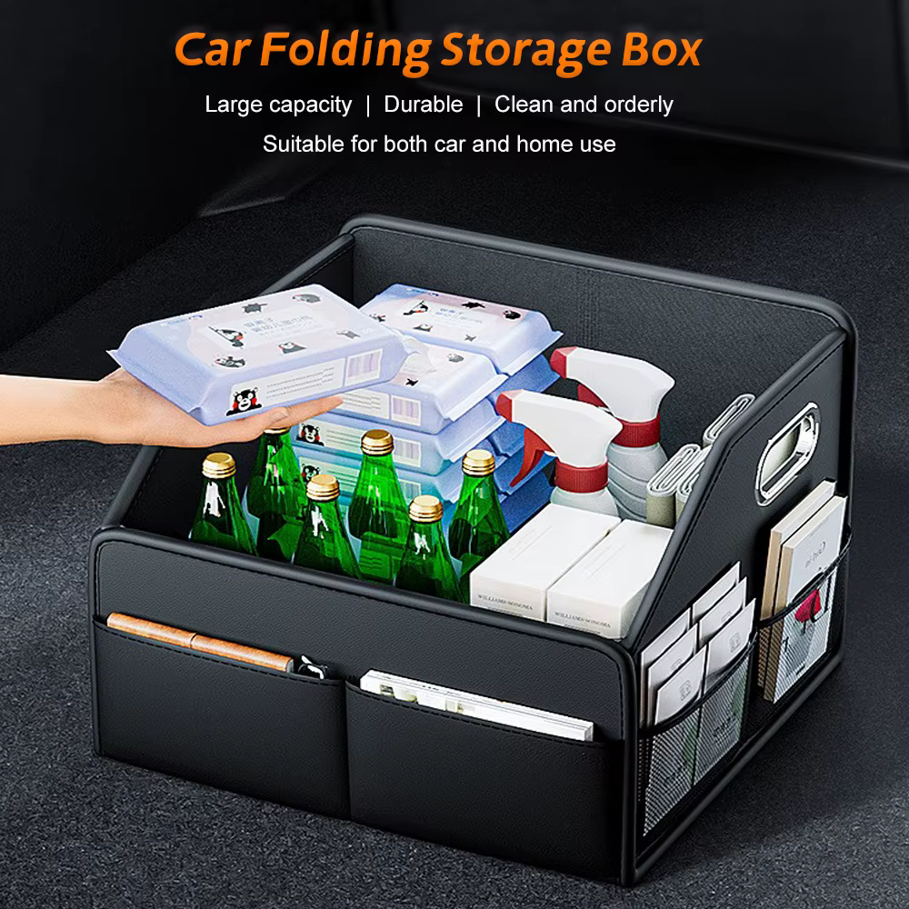 Organisateur de rangement pliable – Boîte fourre-tout en cuir PU pour coffre de voiture