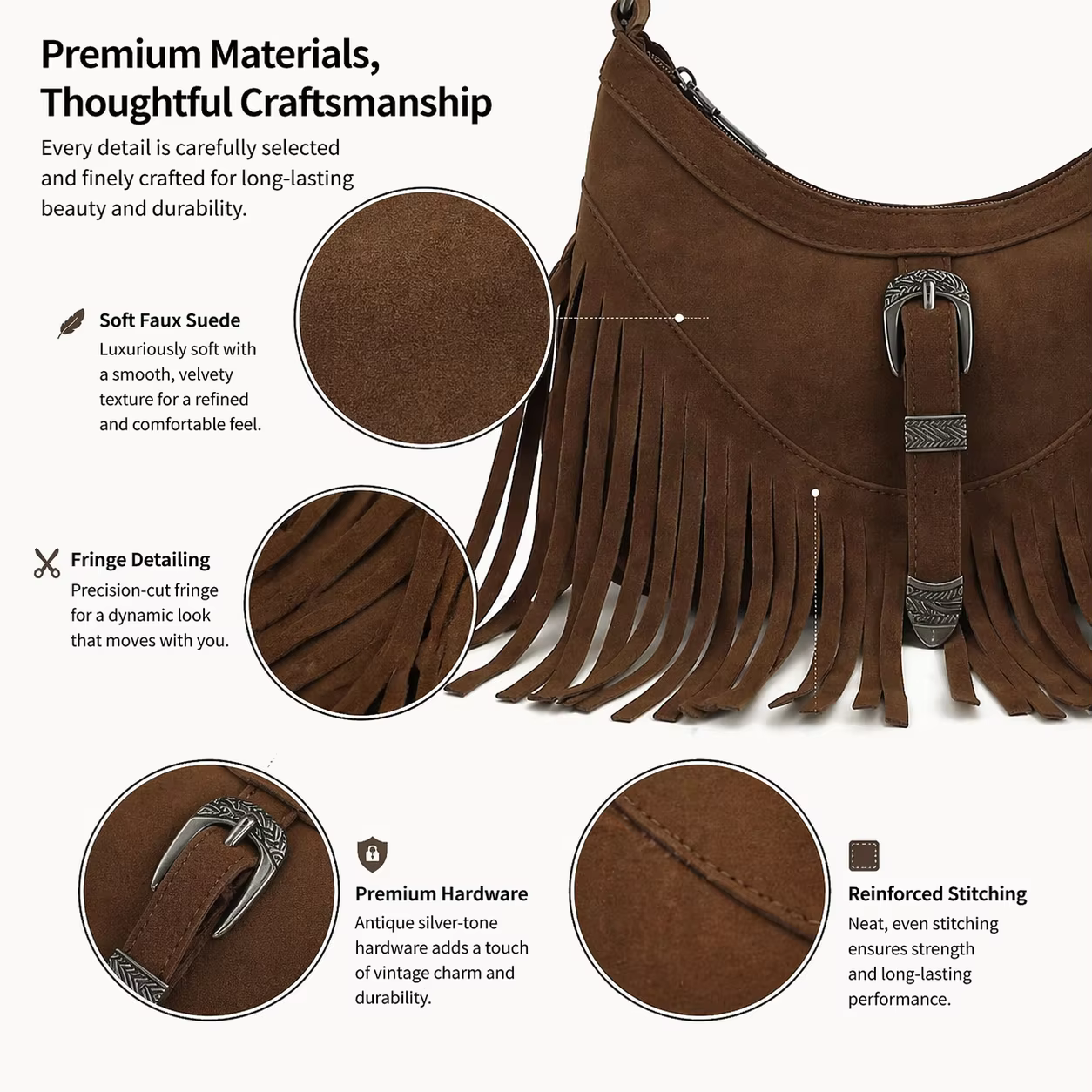 Sac à franges en faux daim pour femmes