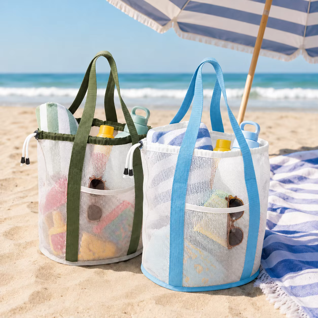 Sac de plage de grande capacité avec une conception en maille résistante au sable