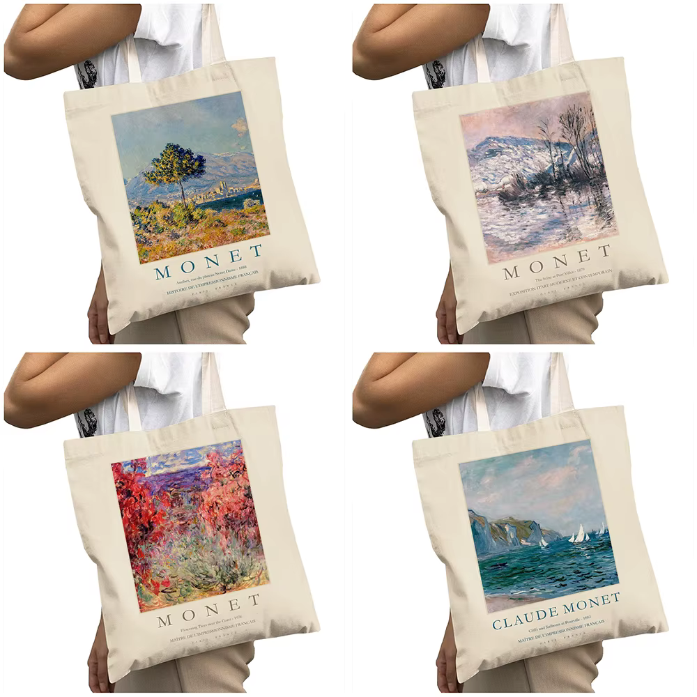 Vintage Claude Monet fille épaule fourre-tout sac à main dame sacs à provisions paysage exposition Art femmes grand sac de shopping 40x45 cm