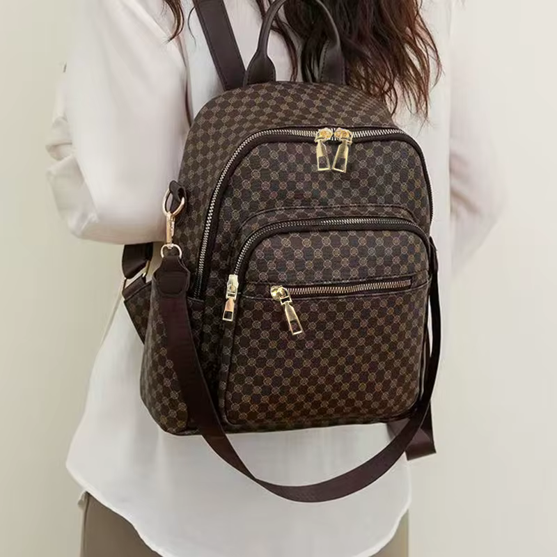 Sac à dos en PU à motif quadrillé pour usage quotidien