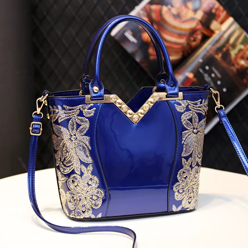 Sac à Main Brodé à Paillettes en Forme de V pour Femme