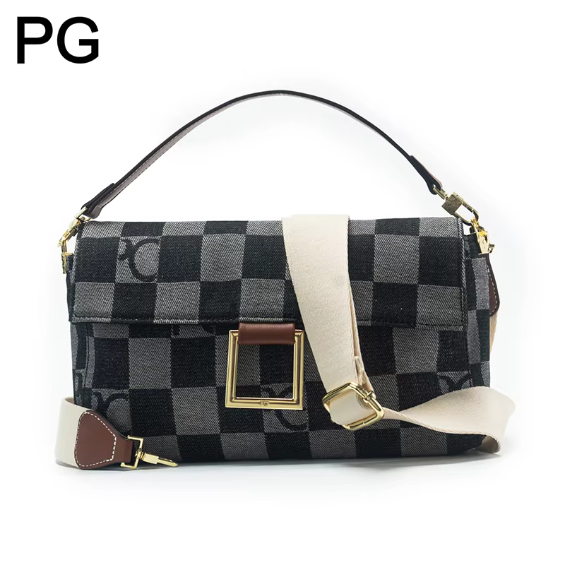 Sac à bandoulière en jean à motif damier PG Luxury pour femme