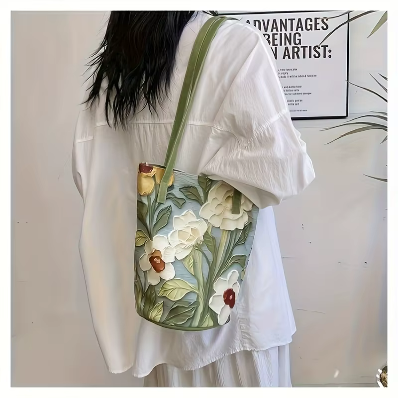 Sac seau Oxford à fleurs d'été de grande capacité pour femmes