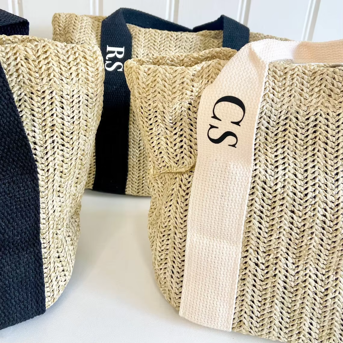 Sac de plage en paille personnalisé pour demoiselle d'honneur