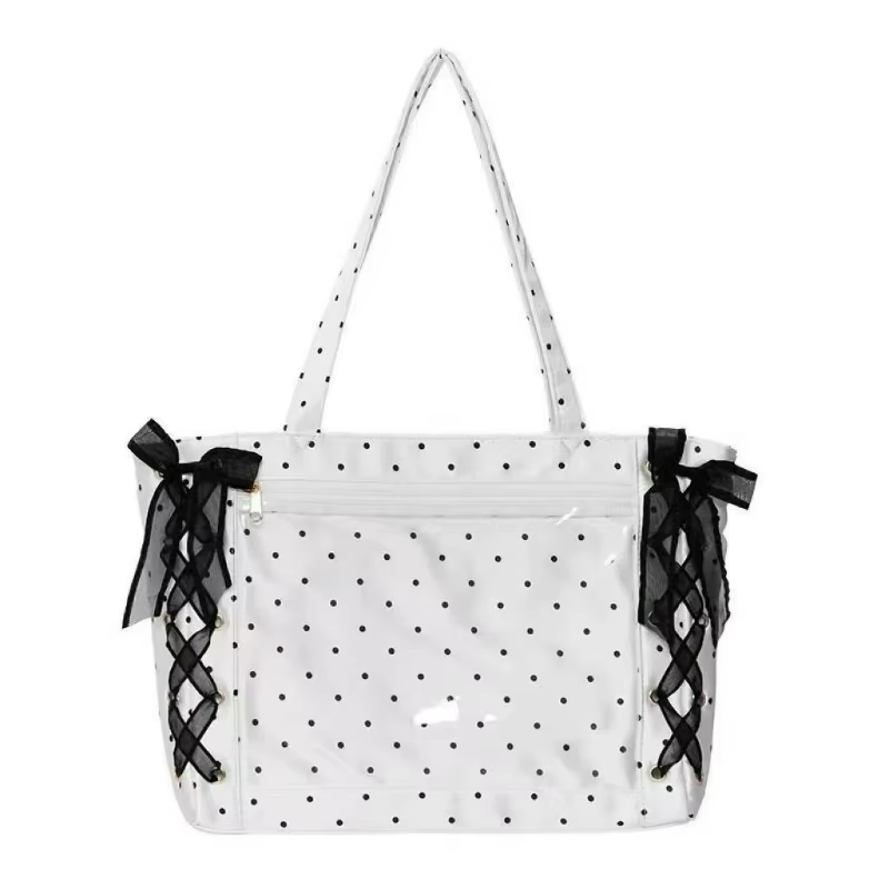 Sac à poignée supérieure pour femmes, sac à bandoulière en ruban de Satin à pois, grande capacité pour étudiants, Texture confortable et polyvalente, sac Ita