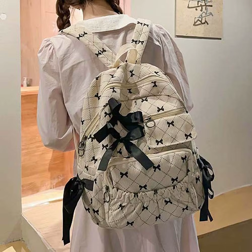 Sac à dos en velours côtelé avec nœud
