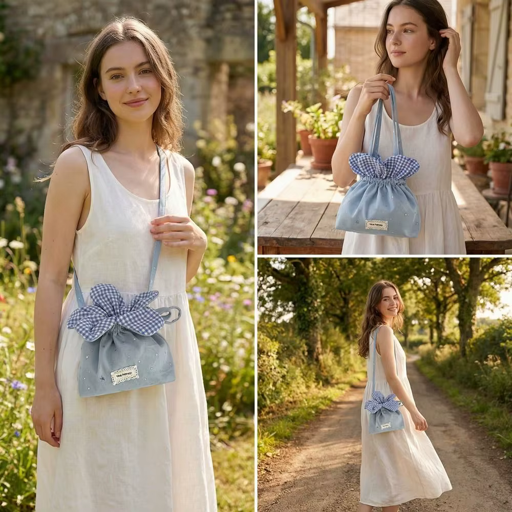 Sac bandoulière à cordon motif fleur