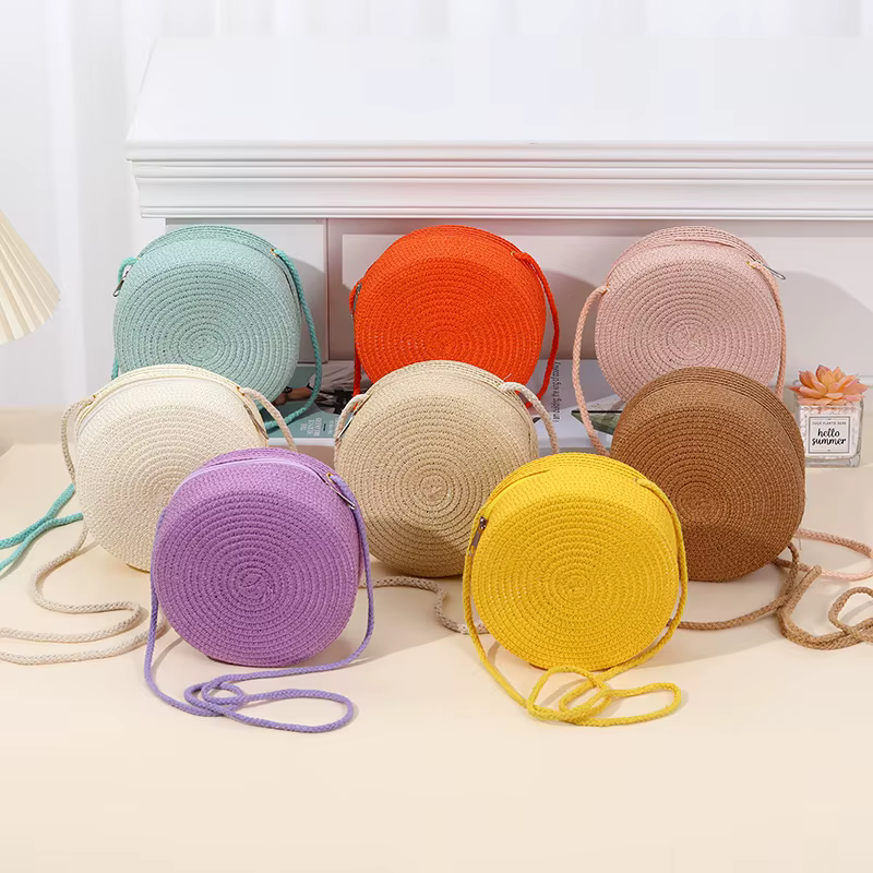 Sac de paille rond d'été pour femmes
