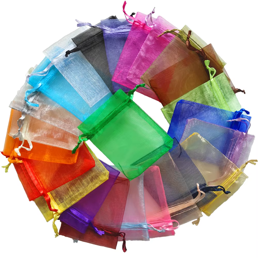 25/50/100 pièces sac cadeau en Organza pochettes à cordon multicolores pour sac de bijoux de bonbons emballage sacs