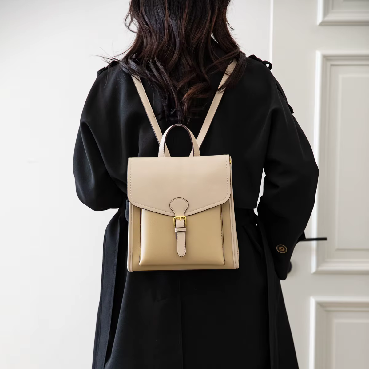Sac à dos en cuir bicolore pour femme