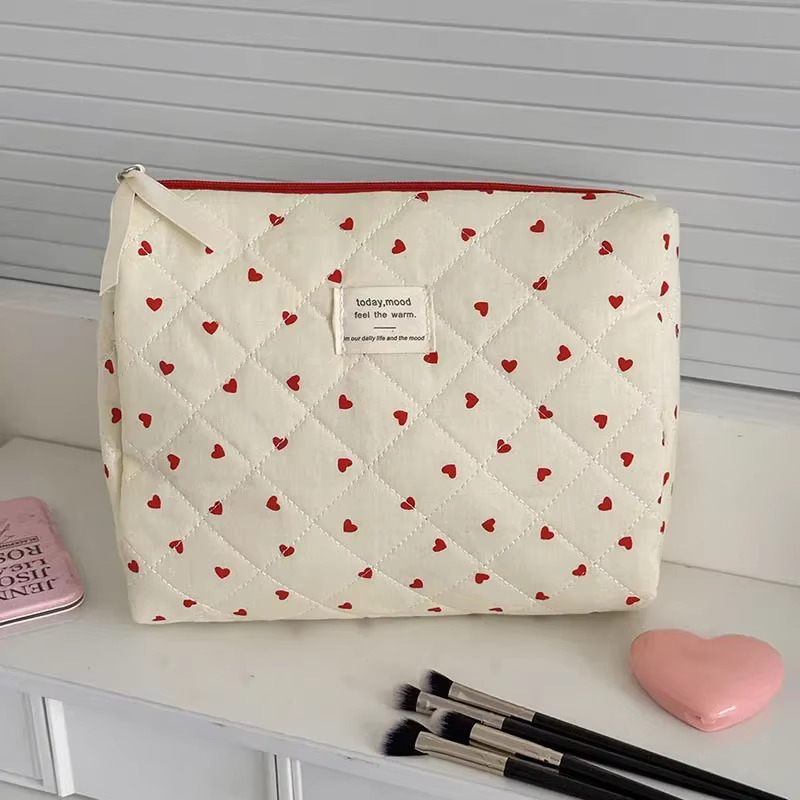 Sac de maquillage matelassé à fermeture éclair pour femmes
