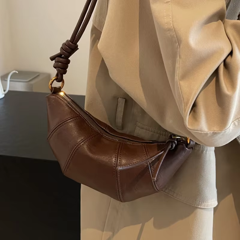Sac à bandoulière Croissant personnalisé Vintage en cuir PU boulette sac