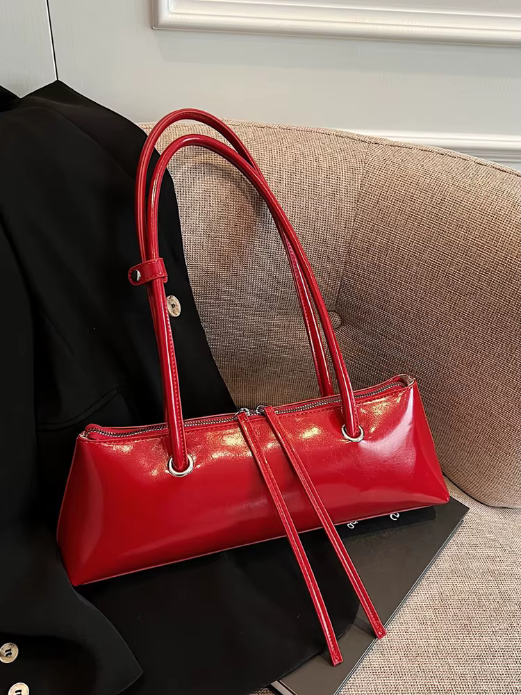 Sac à bandoulière rouge pour femmes, Version coréenne, sacs sous les bras simples et solides en cuir PU, sacs à main élégants pour rencontres, nouvelle collection 2025