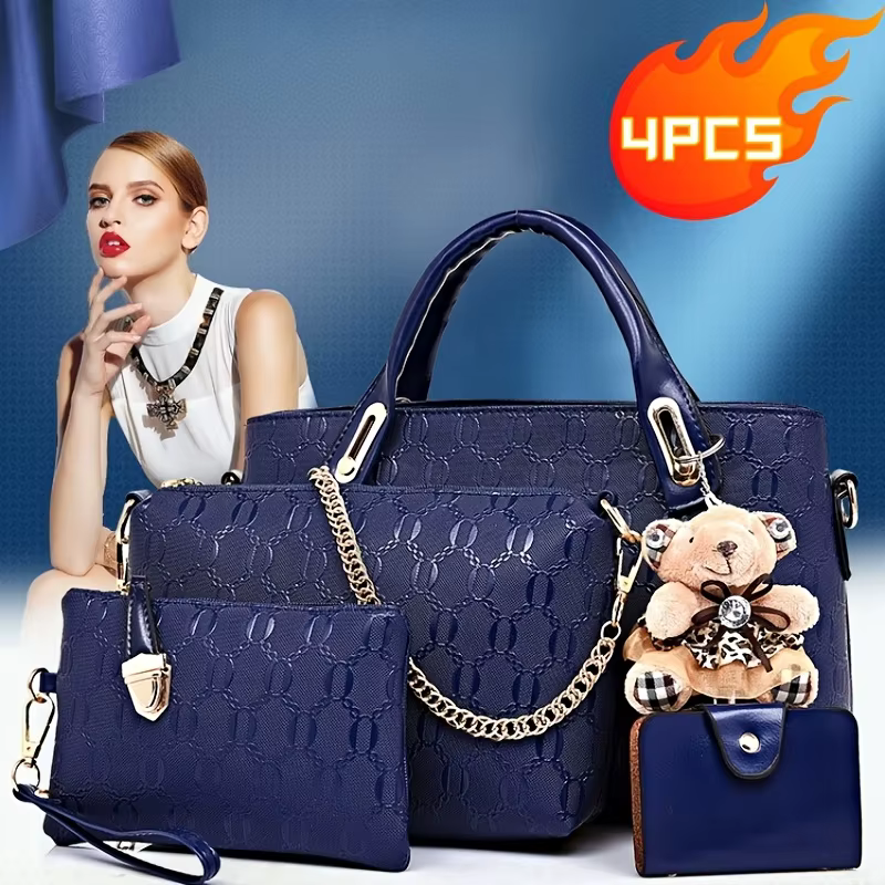 Ensemble de sacs à main 4 pièces pour femme en PU gaufré