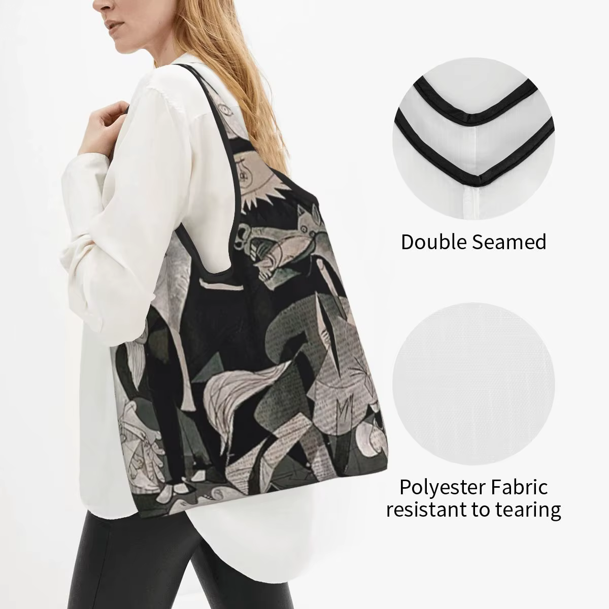 Personnalisé drôle espagne Pablo Picasso Guernica Shopping sac fourre-tout Portable épicerie Shopper sac à bandoulière