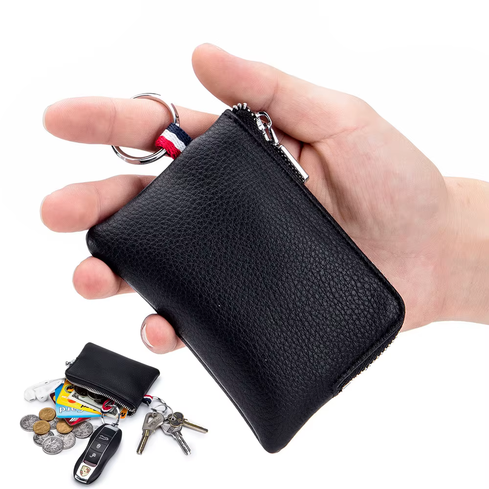 Mini porte-monnaie en cuir véritable pour hommes