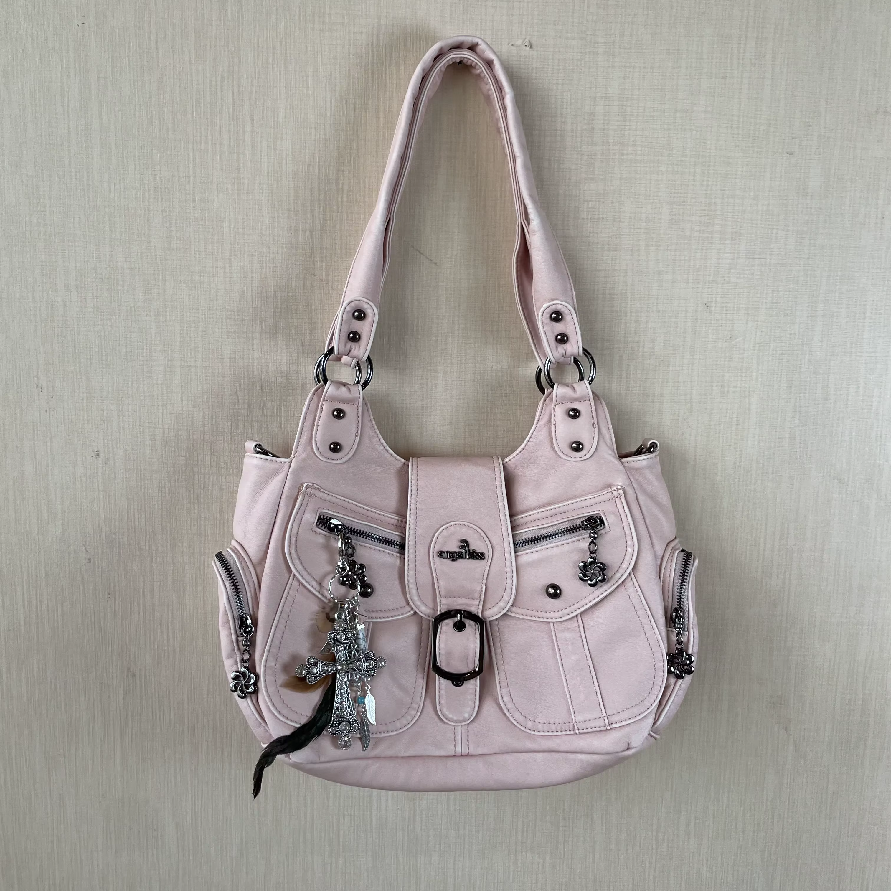 Sac bandoulière multi-poches Angle Kiss Vintage Y2K pour femme en cuir PU