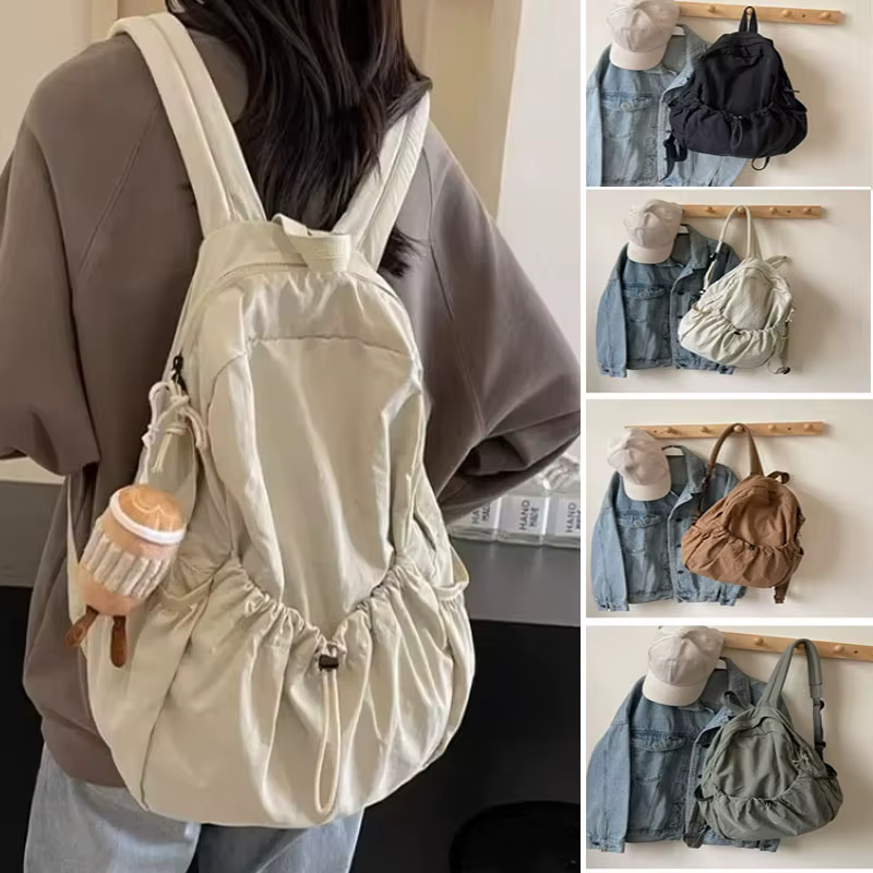 2025 sac à dos décontracté femmes grande capacité mode Junior lycée étudiant pli cartable sac en tissu coréen voyage sac à dos