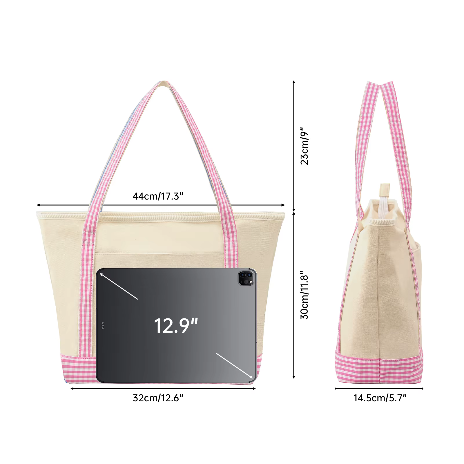 Sac fourre-tout en toile vichy pour femmes