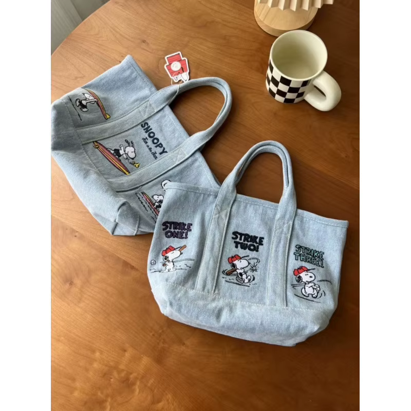 Nouveau Sac en Toile Brodé Kawaii Snoopy 2026 – Série Cartoon Portable pour Étudiants, Sac à Bento, Sac de Bureau et de Transport Quotidien
