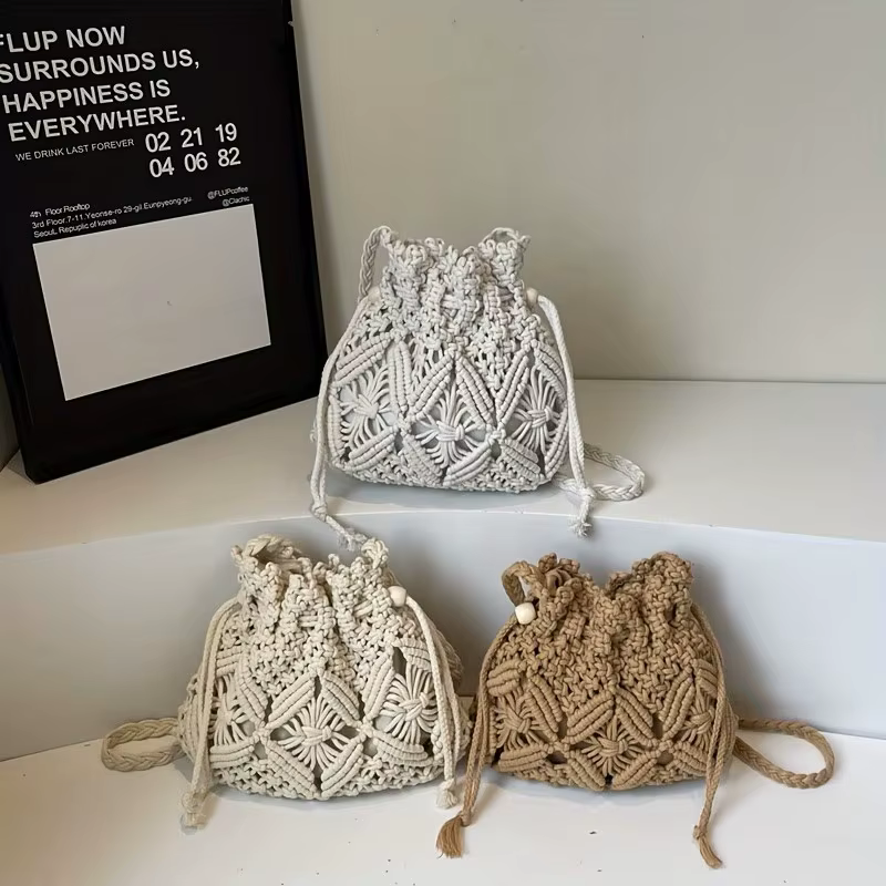 Sac seau bohème en macramé fait main