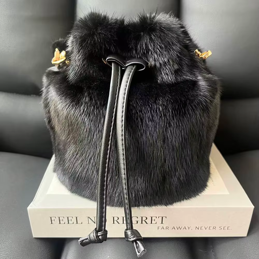 Sac seau en vraie fourrure de vison pour femmes