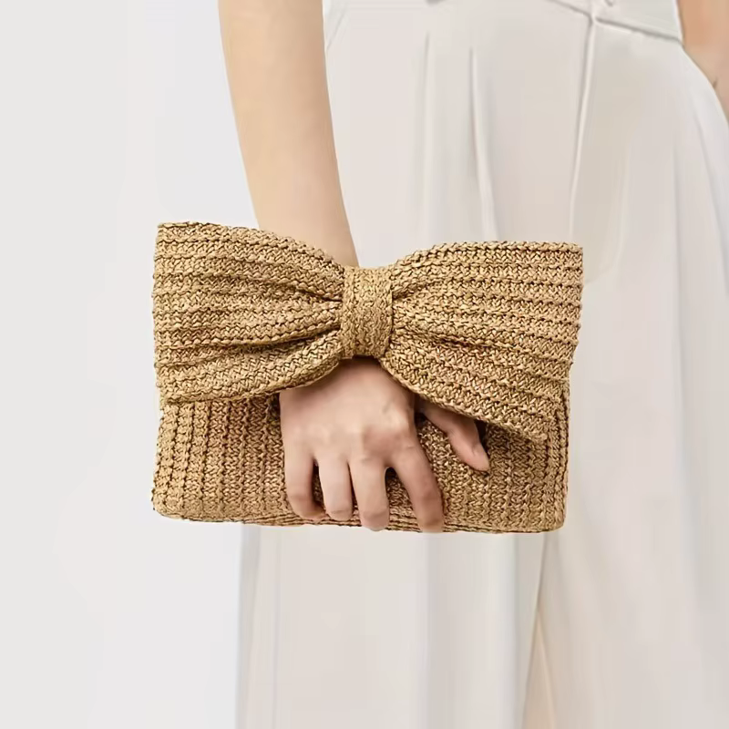 Sac de plage bohème en paille tressée pour femme